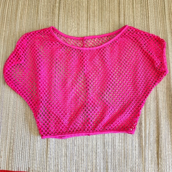 Pink Mesh Crop Top - Picture 3 of 6